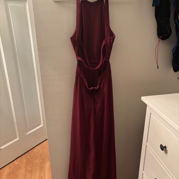 Maroon Burgundy Halter Bridesmaid Dress - Picture 3 of 7